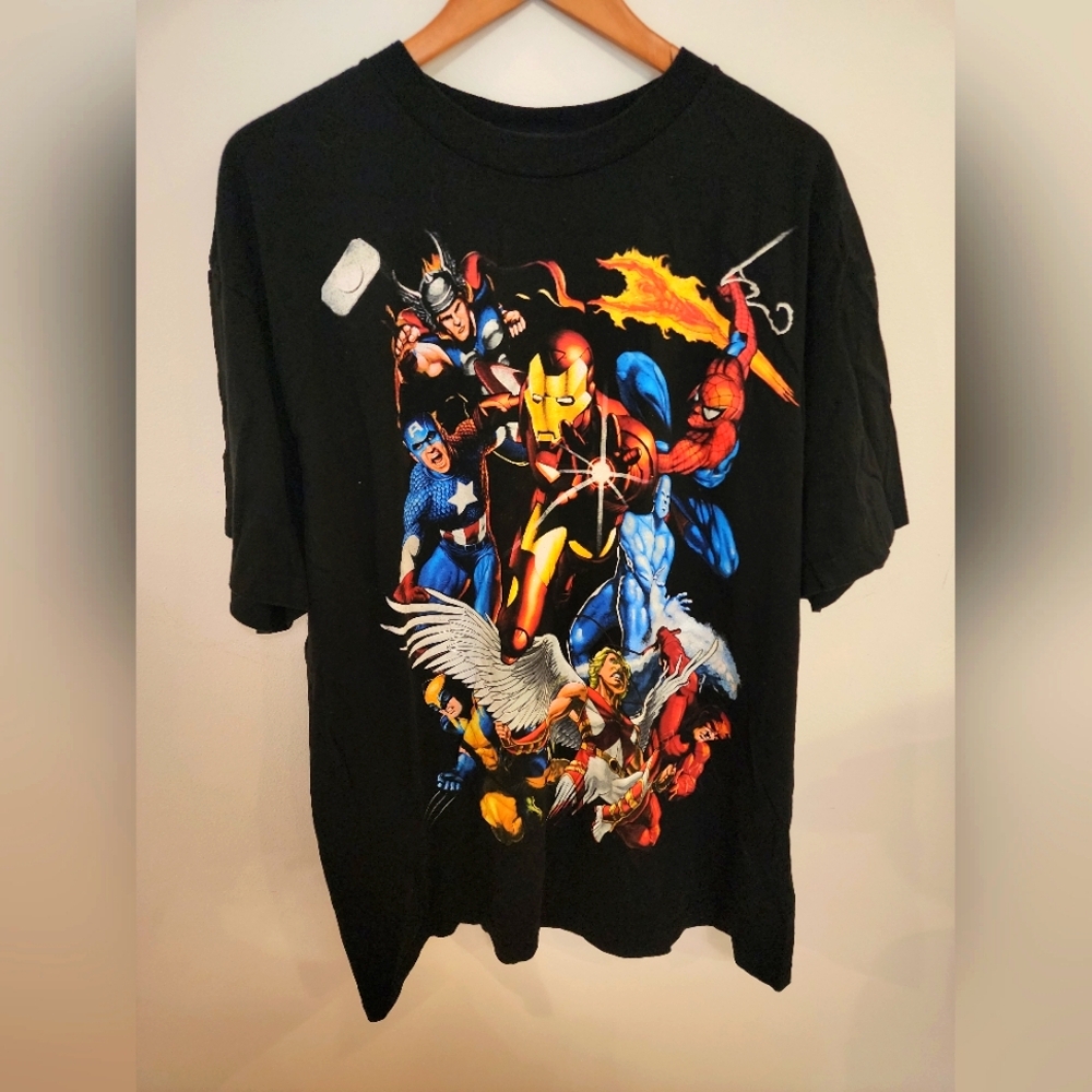 VINTAGE RARE Marvel Mens T Shirt 2XL Avengers Cotton Black Comic Like New 2000'S